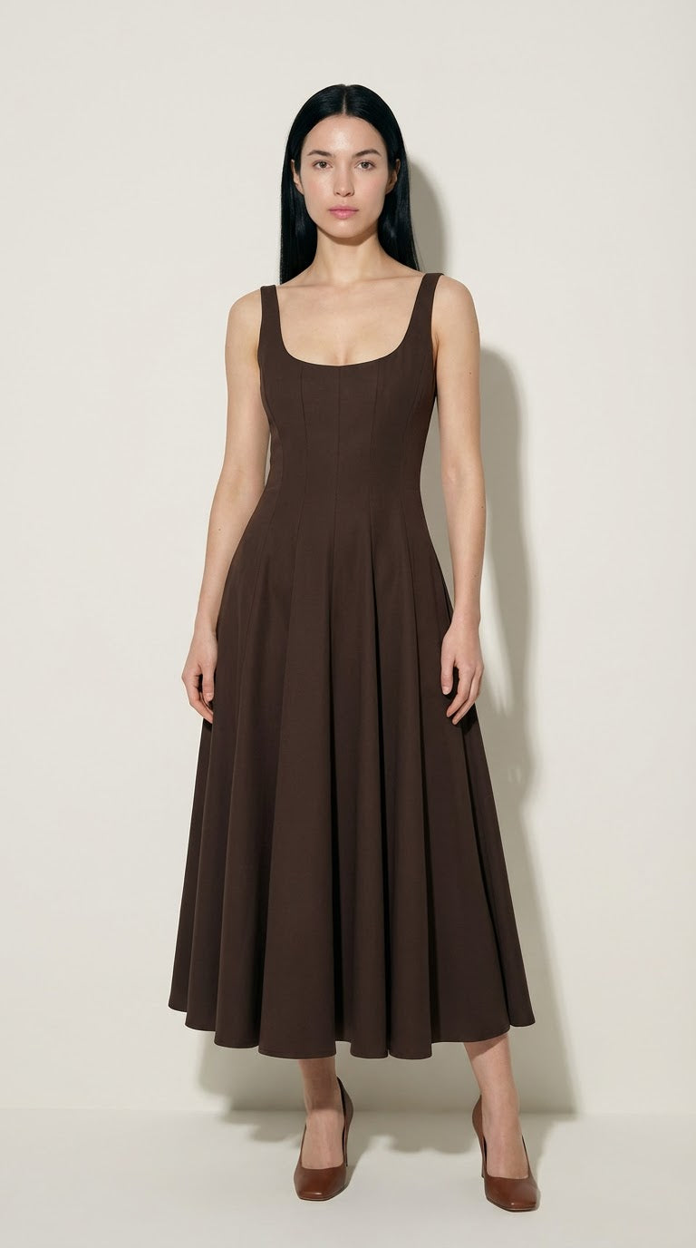 brown midi dress sleeves Colette Sweetheart Midi Dress